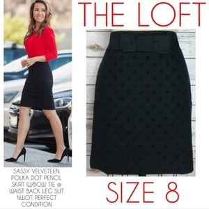 Loft Midi Pencil Skirt Size 8 Velveteen Bow Tie at Waist Back Slit NWOT